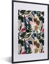 Fotolijst incl. Poster - Tropical - Roze - Bladeren - 40x60 cm - Posterlijst