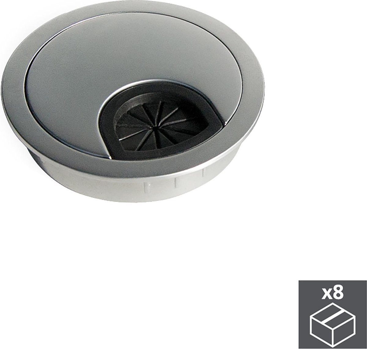 Emuca Lot van 8 ronde kabeldoorvoeren, diameter 60mm, voor verzonken montage, Zamak, mat verchroomd