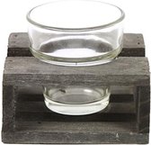 theelichthouder 10 cm hout/glas grijs/transparant