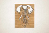 Wanddecoratie - Wandpaneel - olifant - M - 74x60cm - Eiken - muurdecoratie - Line Art