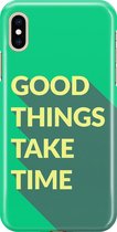 Apple iPhone XS Max Telefoonhoesje - Premium Hardcase Hoesje - Dun en stevig plastic - Met Quote - Good Things - Groen