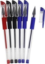 gelpennen 15 cm blauw/zwart/rood 6 stuks