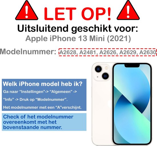 Waarschuwing "LET OP!" met informatie over Apple iPhone 13 Mini