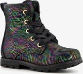 TwoDay leren meisjes veterboots metallic - Zwart - Maat 28 - Echt leer - Uitneembare zool