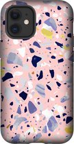 Apple iPhone 12 Hoesje - Extra Stevig Hoesje - 2 lagen bescherming - Met Marmerprint - Terrazzo - Roze