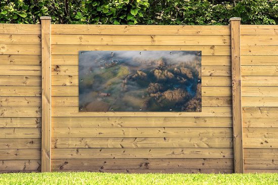 Affiche clôture Ferme - Brouillard - Nature - 200x100 cm - Toile de jardin