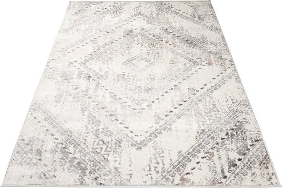 Tapiso Valley Tapis Salon Chambre Grijs Clair Mosaïque Design Abstraite Vintage Atmosphère Atmosphérique Durable Haute Qualité Tapis Taille - 200x300