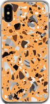 Apple iPhone X/10/XS Telefoonhoesje - Transparant Siliconenhoesje - Flexibel - Met Marmerprint - Terrazzo - Oranje