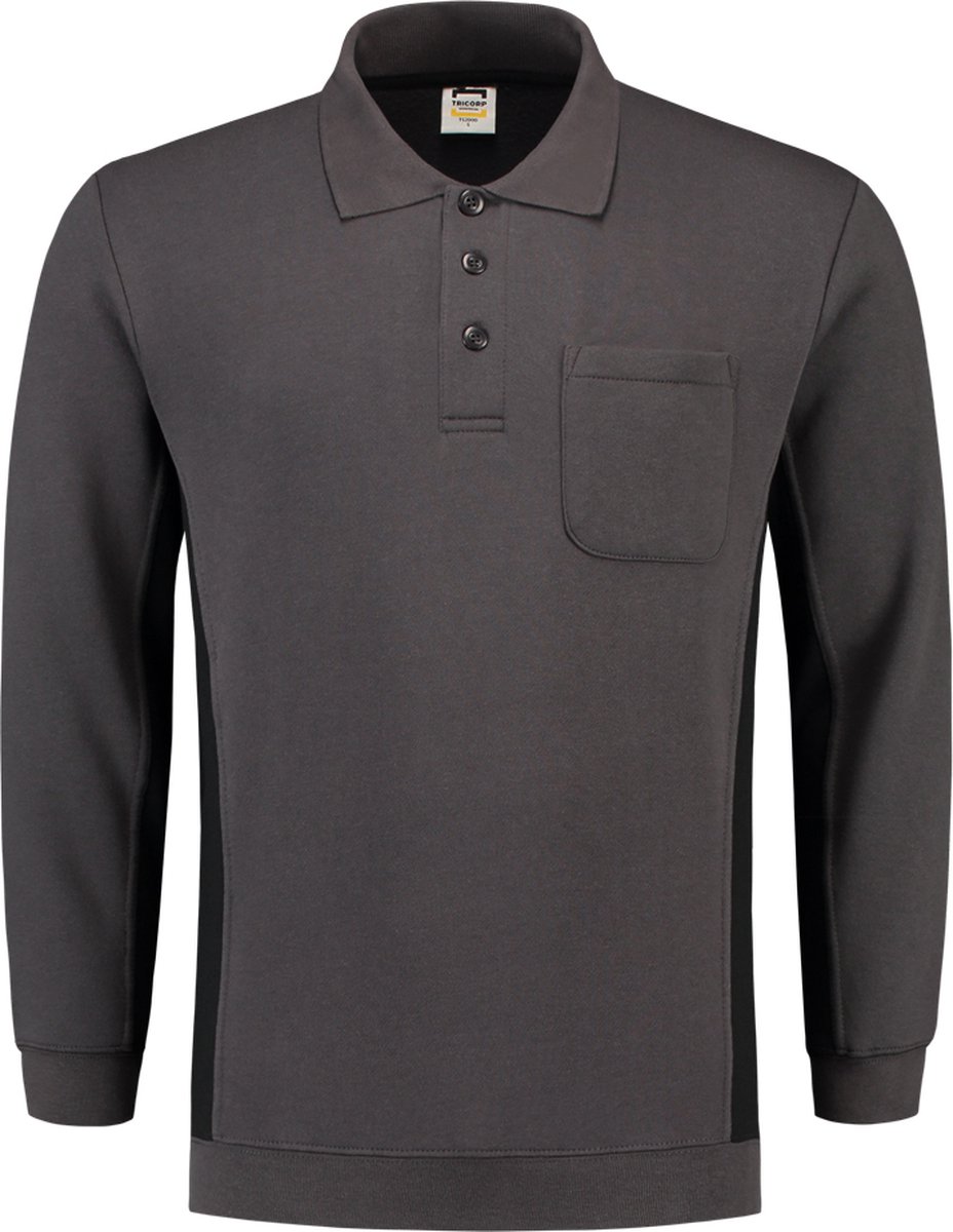 Tricorp 302001 Polosweater Bicolor Borstzak - Donkergrijs/Zwart - 7XL