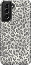 Samsung Galaxy S21 Telefoonhoesje - Extra Stevig Hoesje - 2 lagen bescherming - Met Dierenprint - Luipaard Patroon - Wit