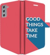 Samsung Galaxy S21 Telefoonhoesje - Portemonneehoesje  - Met pasjeshouder - Met Quote - Good Things - Rood