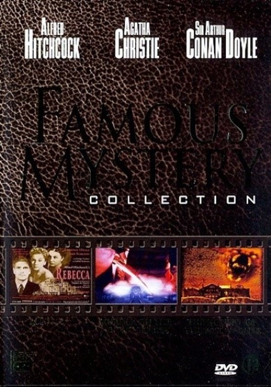 DVD hoes van de Famous Mystery Collection met Alfred Hitchcock, Agatha Christie en Sir Arthur Conan Doyle. Bevat beelden uit 'Rebecca' en twee andere films.
