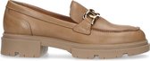 Manfield - Dames - Cognac leren loafers met gouden chain - Maat 37