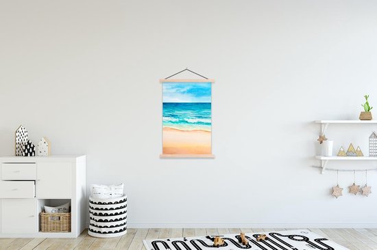 Posterhanger incl. Poster 60x90 cm - Schoolplaat - Strand - Golf - Zee - Textielposter - Blanke latten