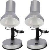 2x stuks zilveren bureaulampen/tafellampen 13 x 10 x 30 cm - Buigbare leeslampen/bureaulampen/tafellampen