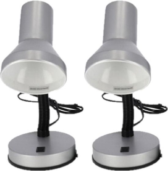 2x stuks zilveren bureaulampen/tafellampen 13 x 10 x 30 cm - Buigbare leeslampen/bureaulampen/tafellampen