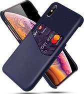 Doektextuur PC + PU-lederen achterkant Schokbestendig hoesje met kaartsleuf voor iPhone XS Max (blauw)