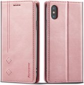 Forwenw F2-serie magnetische horizontale flip lederen tas met houder en kaartsleuven en portemonnee voor iPhone XS Max (rosé goud)