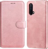 Klassieke kalfstextuur PU + TPU horizontale flip-lederen hoes met houder en kaartsleuven en portemonnee voor OnePlus Nord CE 5G (roségoud)