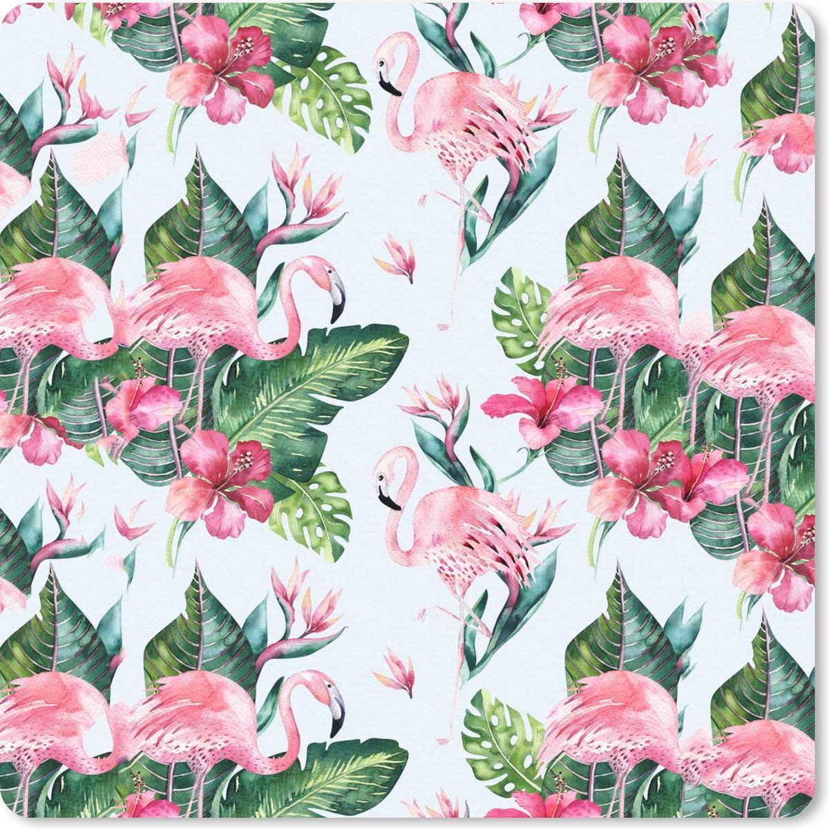 Muismat 30x30 cm - Mousepad Flamingo - Bloemen - Bladeren - Patroon - Muismatten