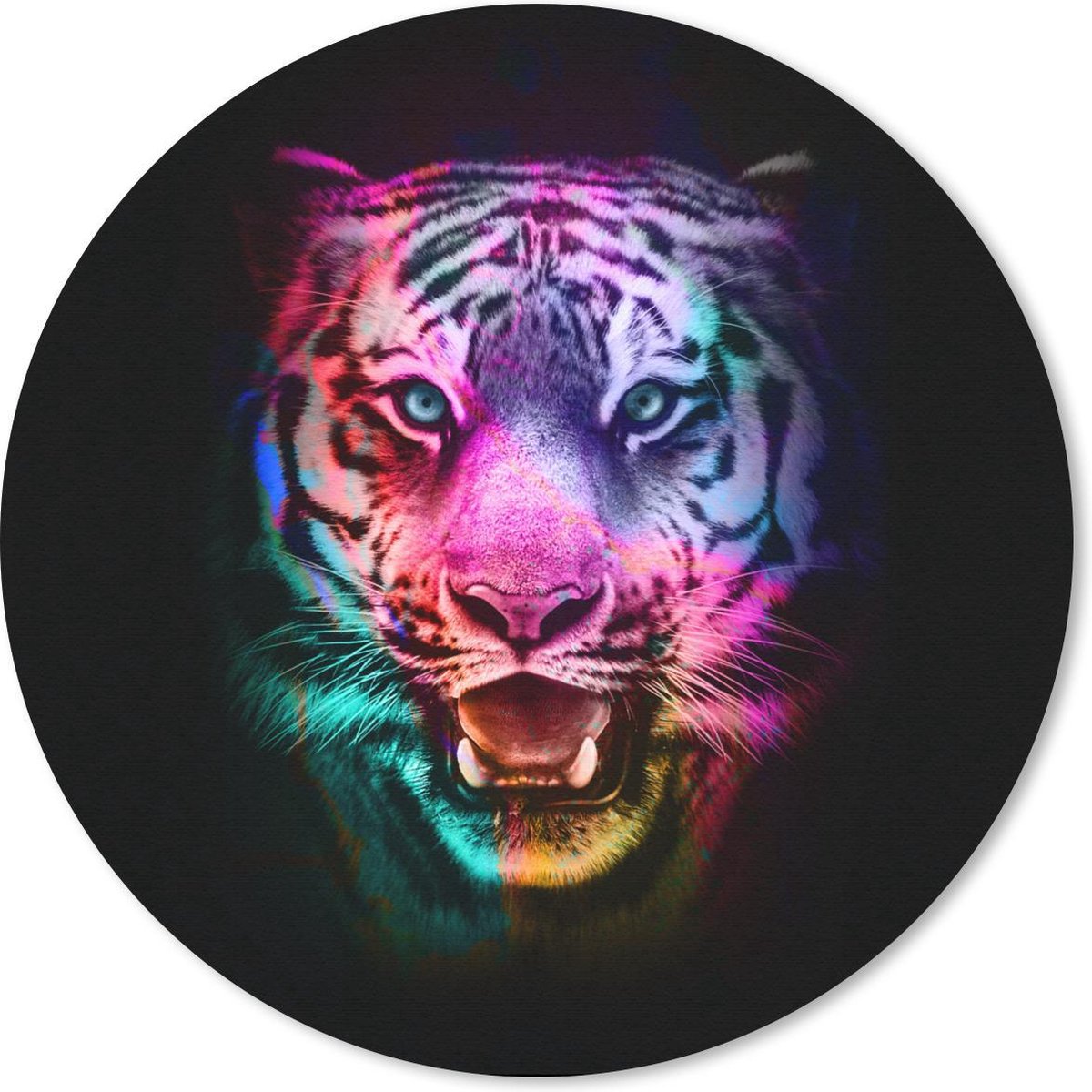 Muismat rond 20x20 cm - Mousepad Tijger - Kleur - Dieren - Ronde muismatten