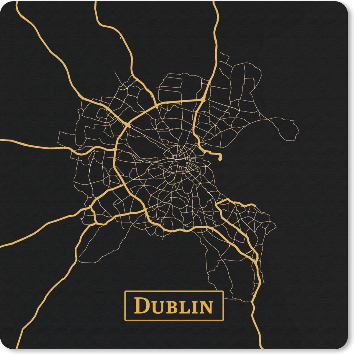 Muismat 30x30 cm - Mousepad Kaart - Dublin - Goud - Zwart - Muismatten