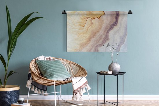 Wandkleed - Wanddoek - Marmer - Textuur - Zandsteen - Goud - Marmerlook - 90x60 cm - Wandtapijt