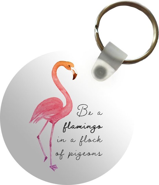 Sleutelhanger - Flamingo - Vogel - Waterverf - Quotes - Plastic - Rond - Uitdeelcadeautjes