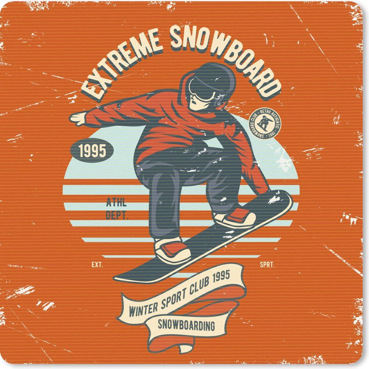 Muismat 30x30 cm - Mousepad Snowboard - Kleding - Winter - Retro - Muismatten