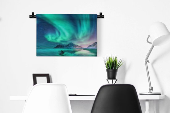 Tapisserie - Tissu mural - Aurores boréales - Étoiles - Paysage - Norvège - 60x45 cm - Tapisserie