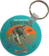 Sleutelhanger - Vintage - Surf - Surfplank - Plastic - Rond - Uitdeelcadeautjes - Vaderdag cadeau - Geschenk - Cadeautje voor hem - Tip - Mannen