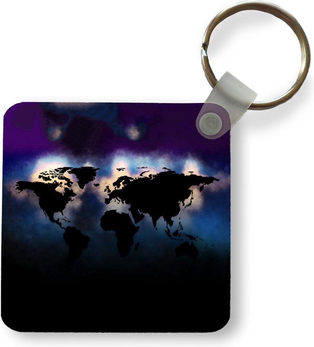 Sleutelhanger - Uitdeelcadeautjes - Wereldkaart - Paars - Waterverf - Plastic