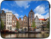 Laptophoes 13 inch - Kanaal - Amsterdam - Huis - Laptop sleeve - Binnenmaat 32x22,5 cm - Zwarte achterkant