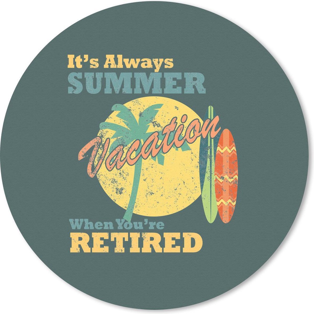 Muismat rond 30x30 cm - Mousepad Vintage - Surfplank - Palmboom - Ronde muismatten