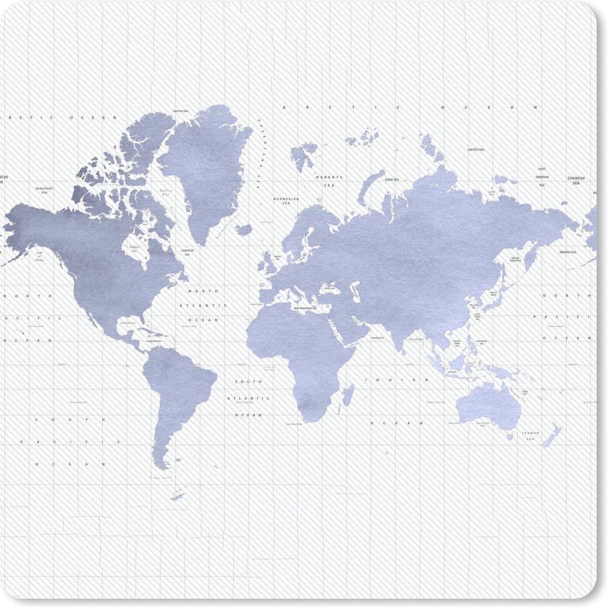 Muismat 30x30 cm - Mousepad Wereldkaart - Blauw - Waterverf - Muismatten