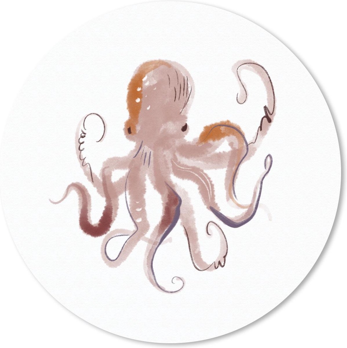 Muismat rond 30x30 cm - Mousepad Octopus - Zee - Waterverf - Tekening - Ronde muismatten