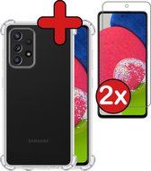 Samsung A52s Hoesje Transparant Siliconen Shockproof Case Met 2x Screenprotector - Samsung Galaxy A52s Hoes Silicone Shock Proof Cover Met 2x Screenprotector - Transparant