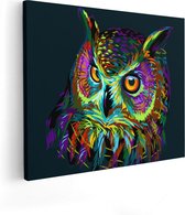 Artaza Canvas Schilderij Kleurrijke Uil - Abstract - 100x80 - Groot - Foto Op Canvas - Canvas Print