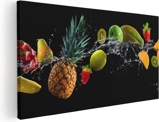 Artaza Canvas Schilderij Fruit Met Water Op Zwart Achtergrond - 40x20 - Klein - Foto Op Canvas - Canvas Print