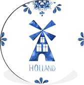 WallCircle - Wandcirkel - Muurcirkel - Delfts Blauw - Holland - Windmolen - Aluminium - Dibond - ⌀ 60 cm - Binnen en Buiten