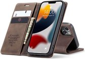 iPhone 13 Mini Bookcase hoesje - CaseMe - Effen Donkerbruin - Kunstleer