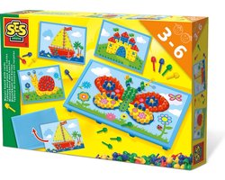 SES - Mozaïekbord met kaarten - met 100 gekleurde pinnen en 4 kaarten om te mozaïeken