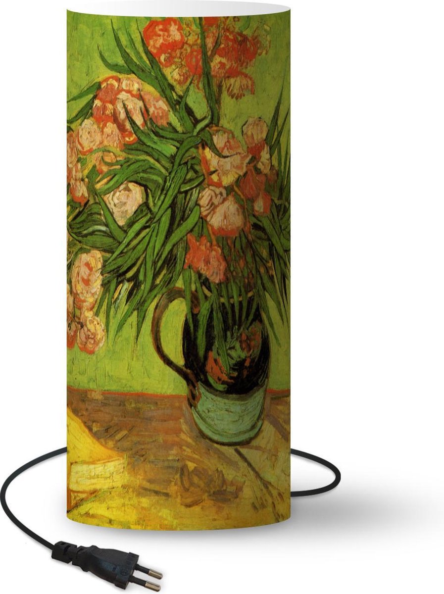 Lamp - Nachtlampje - Tafellamp slaapkamer - Stilleven vaas met oleanders en boeken - Vincent van Gogh - 33 cm hoog - Ø14.3 cm - Inclusief LED lamp