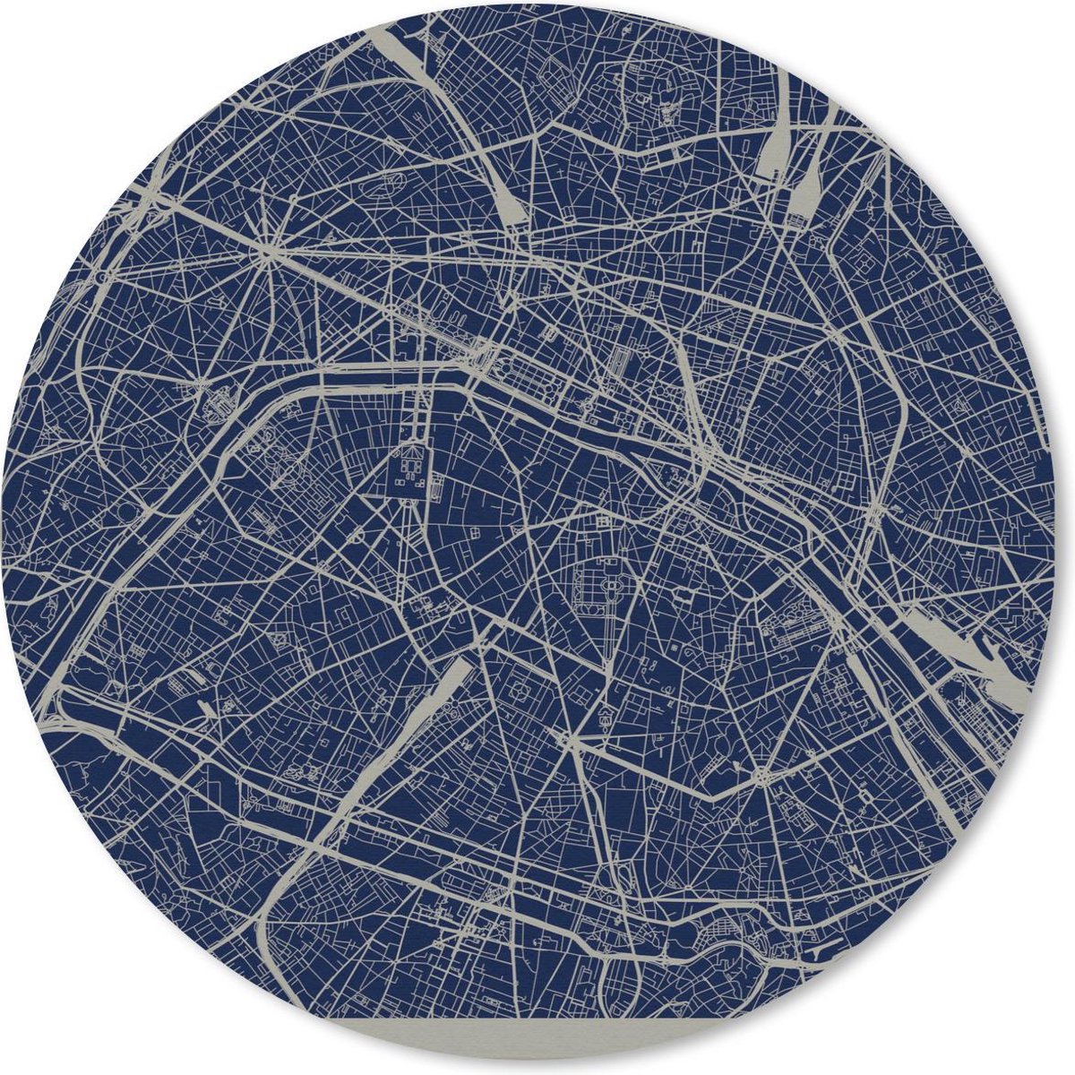 Muismat rond 40x40 cm - Mousepad Parijs - Plattegrond - Frankrijk - Ronde muismatten - Stadskaart