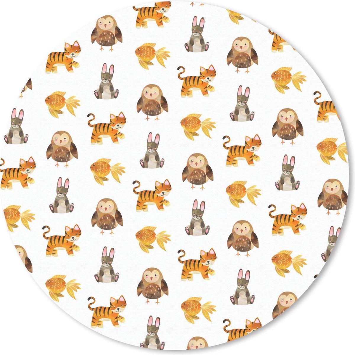 Muismat rond 50x50 cm - Mousepad Wilde dieren - Patroon - Kleuren - Ronde muismatten