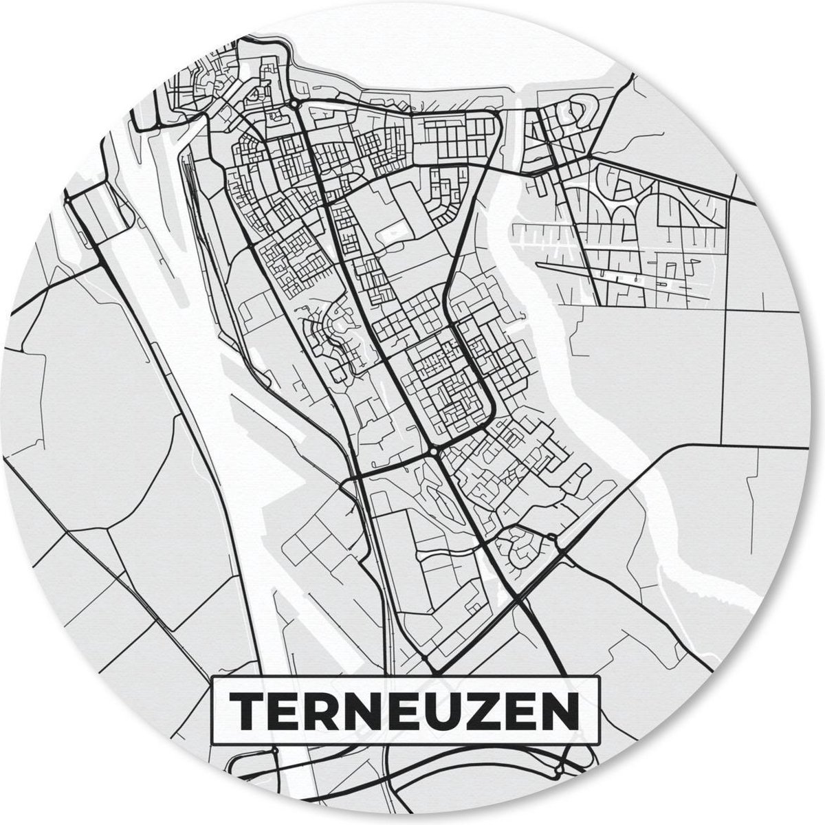 Muismat rond 50x50 cm - Mousepad Stadskaart - Terneuzen - Grijs - Wit - Ronde muismatten