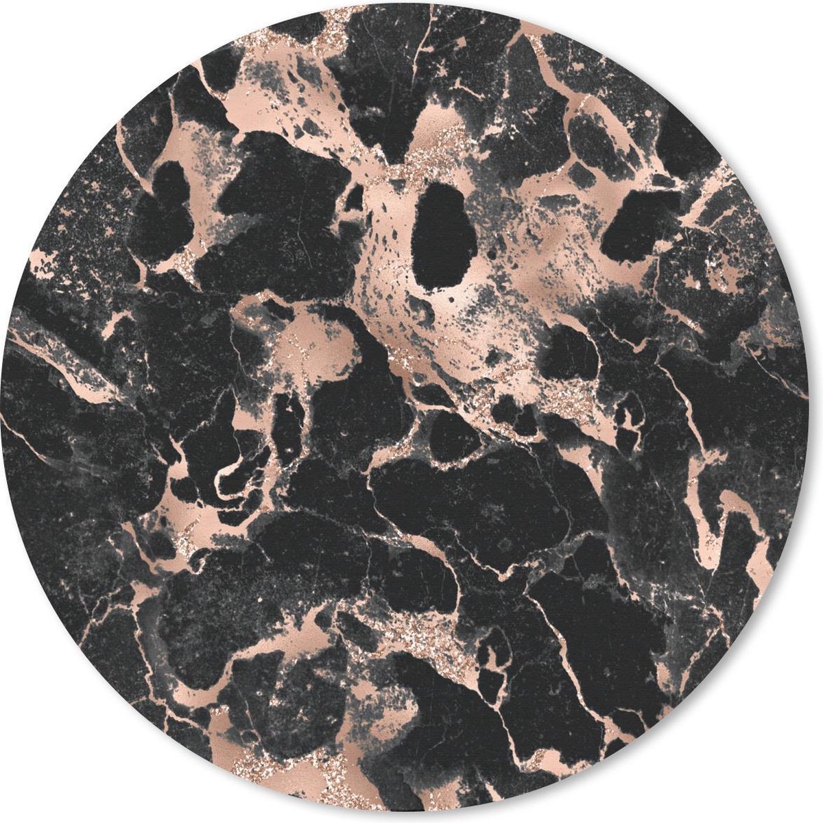 Muismat rond 40x40 cm - Mousepad Marmer - Zwart - Roségoud - Ronde muismatten