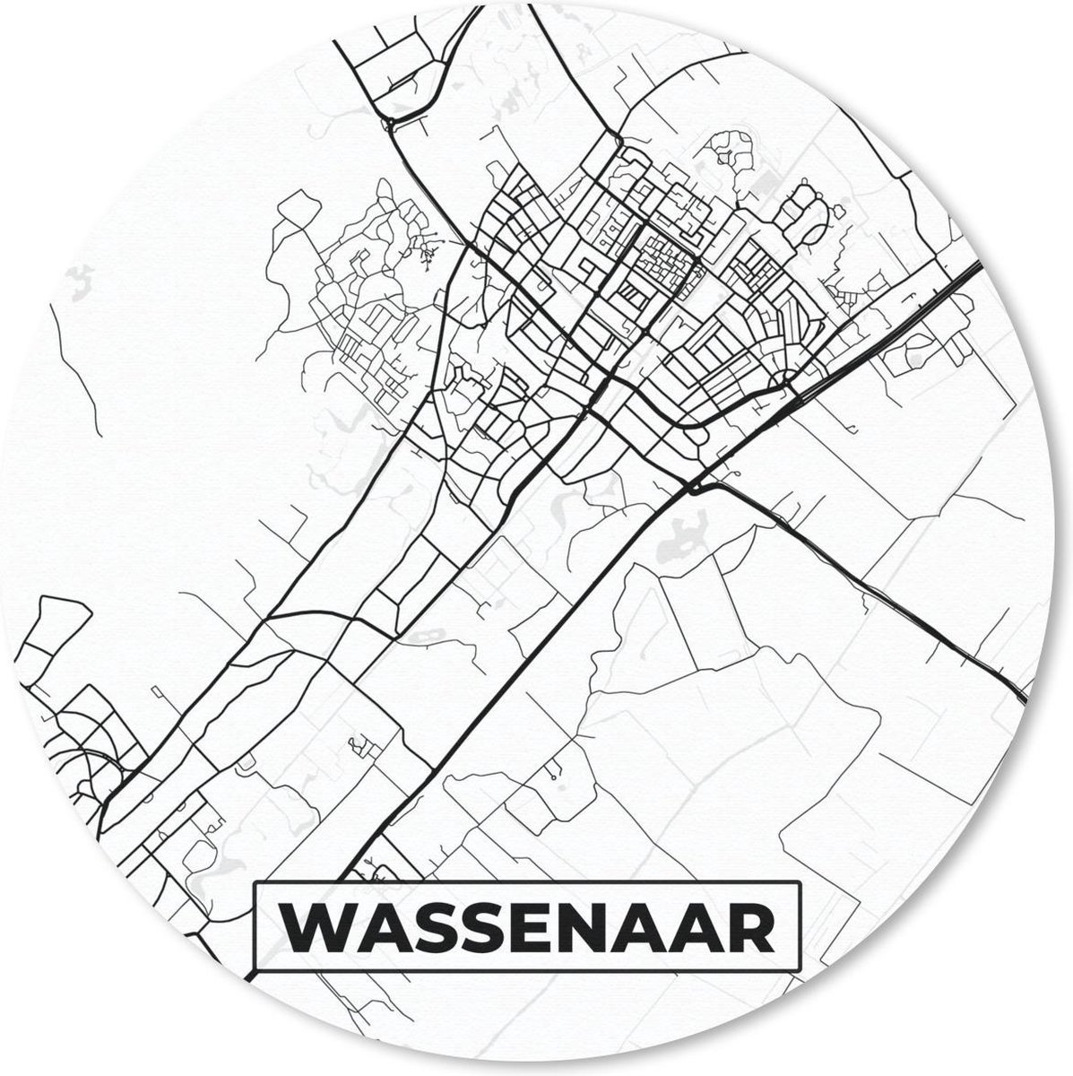 Muismat rond 50x50 cm - Mousepad Kaart - Wassenaar - Zwart - Wit - Ronde muismatten