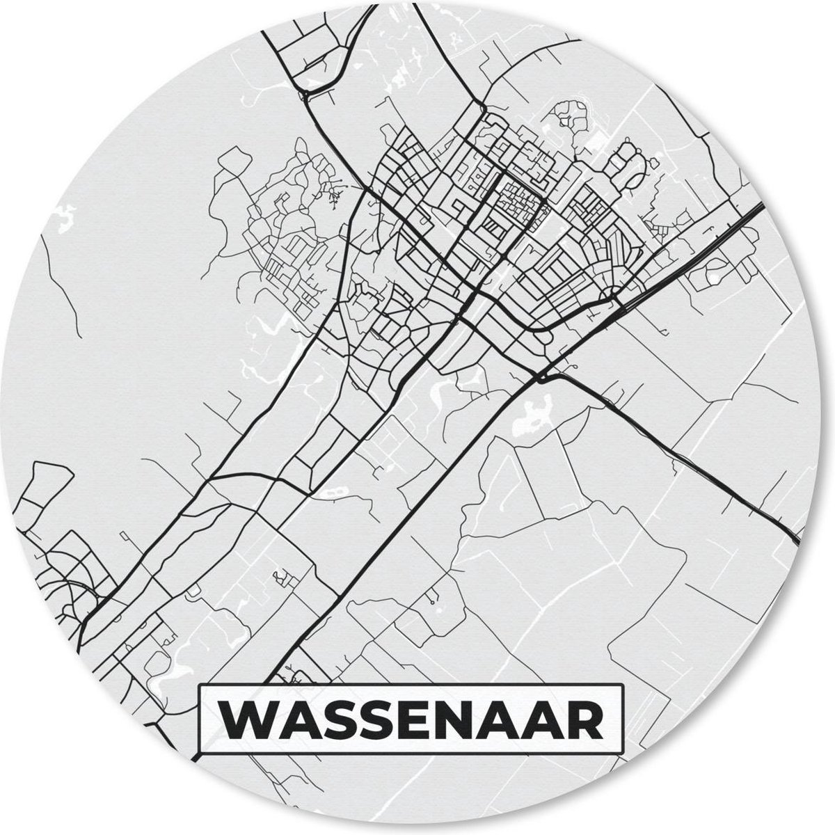 Muismat rond 40x40 cm - Mousepad Stadskaart - Wassenaar - Grijs - Wit - Ronde muismatten