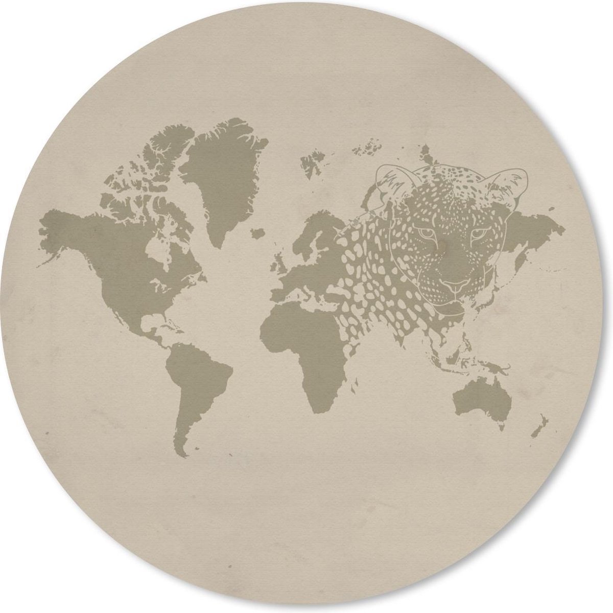 Muismat rond 40x40 cm - Mousepad Wereldkaart - Panter - Bruin - Ronde muismatten